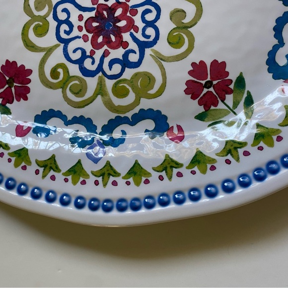 TOMMY BAHAMA Melamine Oval serving Platter Painted Flowers Green Blue Red 17.5” - Picture 15 of 16